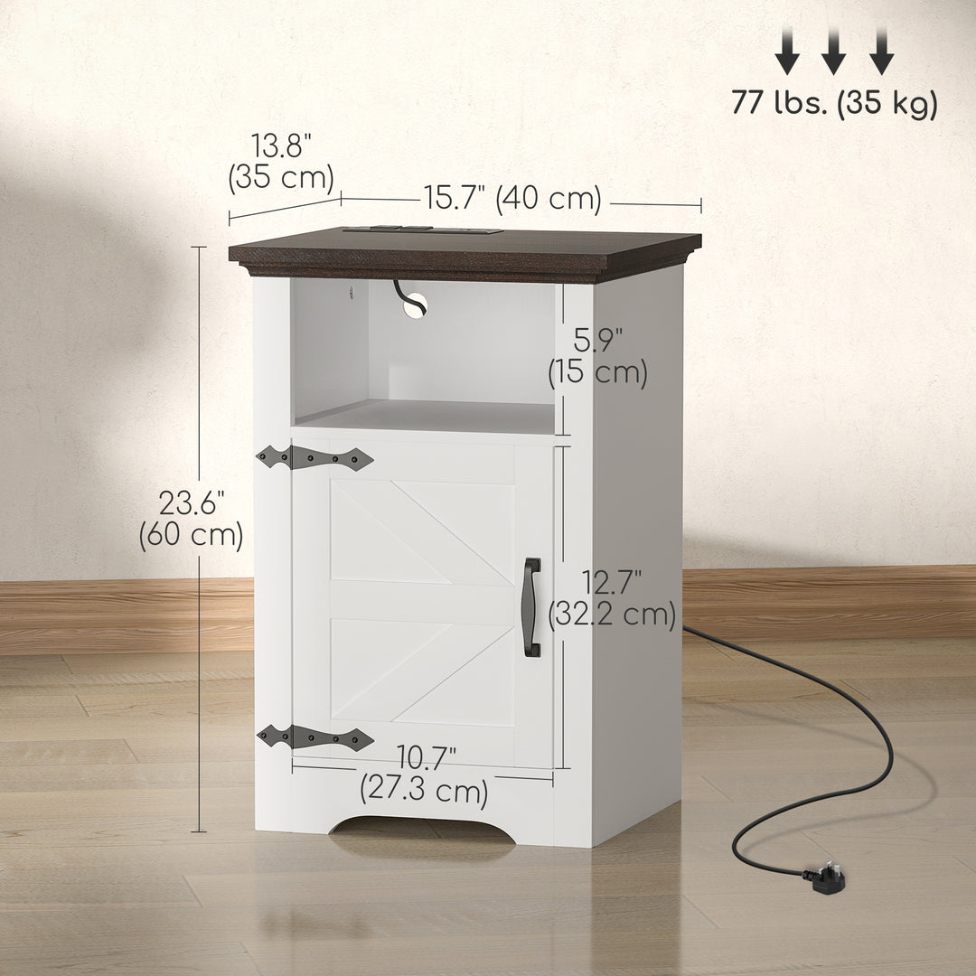HOMCOM Set of 2 Side Tables, Night Stands with Charging Outlets, White