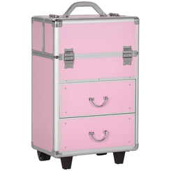 HOMCOM Rolling Makeup Train Case, Large Storage Cosmetic Trolley, Lockable Traveling Cart Trunk with Folding Trays, Swivel Wheels