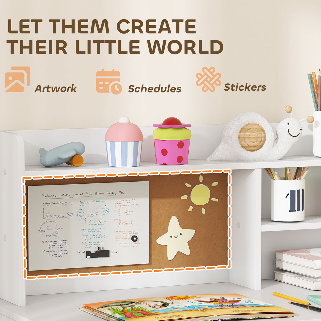 Qaba Kids Desk and Chair Set, Kids Study Table and Chair Set with Storage Hutch, Drawer, Cabinet, Compartments, Cork Board