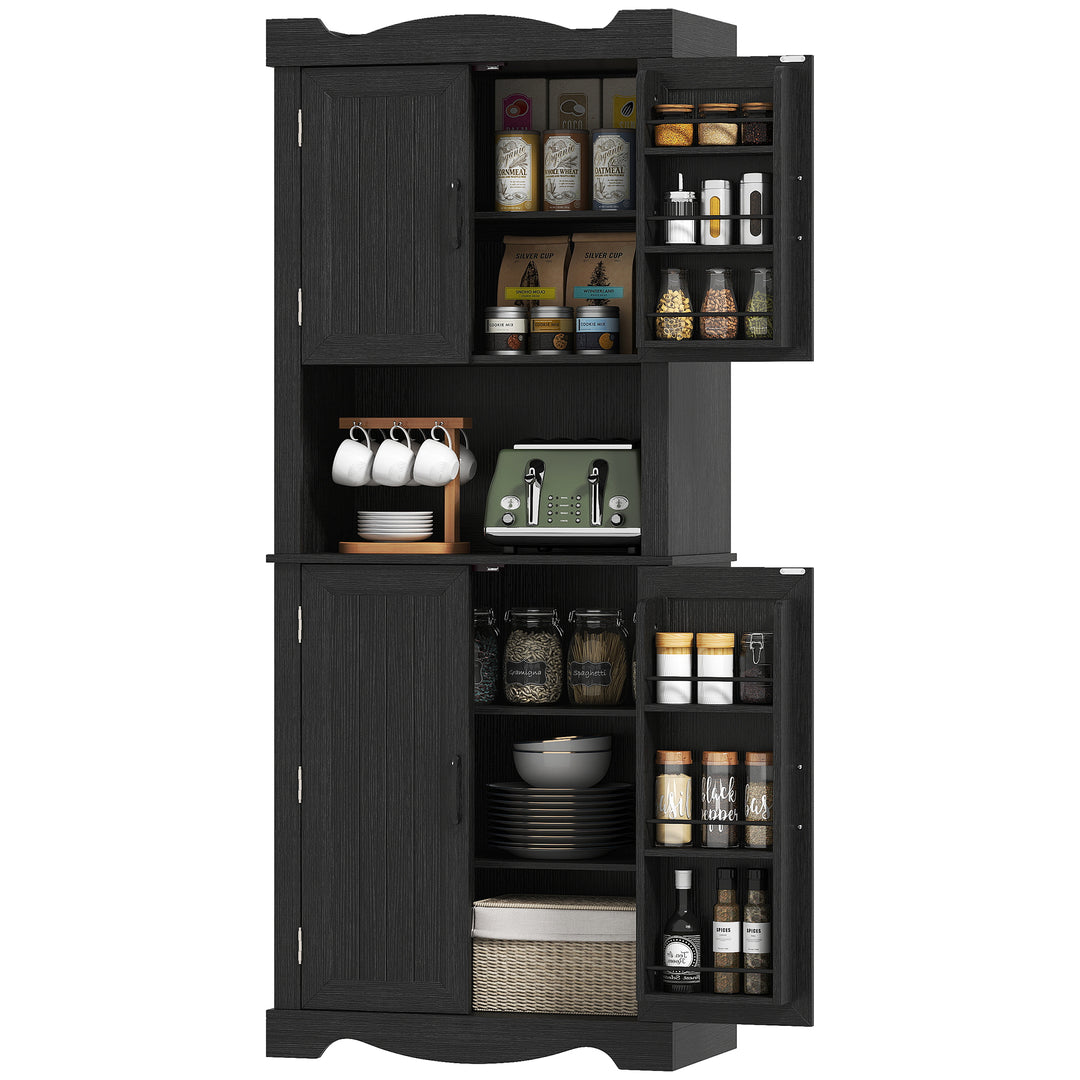 HOMCOM 73" Kitchen Pantry Cabinet, Freestanding Kitchen Hutch with 12 Door Shelves, Adjustable Shelves, Microwave Stand, Black