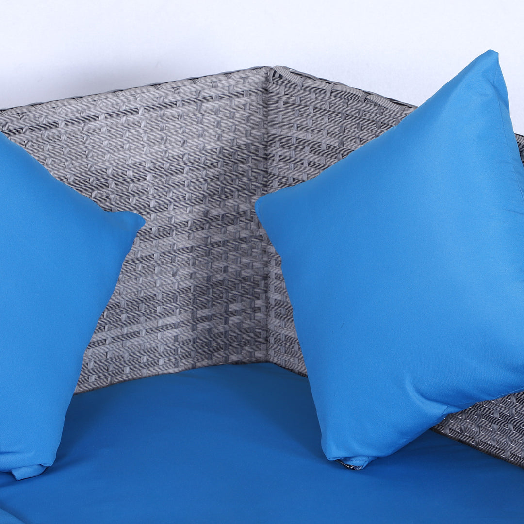 Outsunny 5 Pieces Wicker Patio Conversation Dining Furniture Set with Cushions, Table and Ottomans, Bright Blue