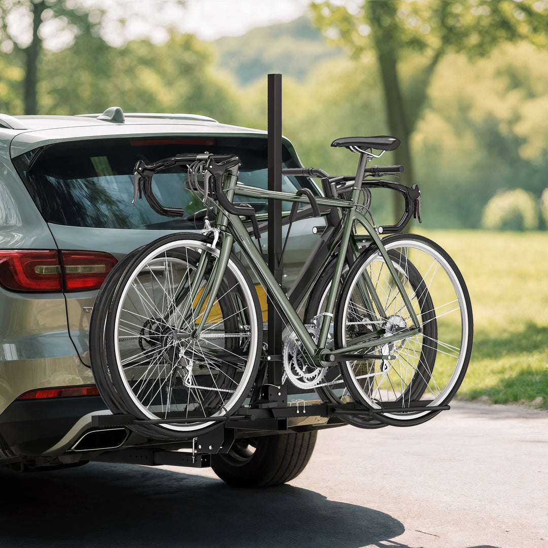 HOMCOM Hitch Bike Rack for Car, 200 lbs 2 Bike Rack with Platform Style, Safety Strap for 2" Receiver, Black