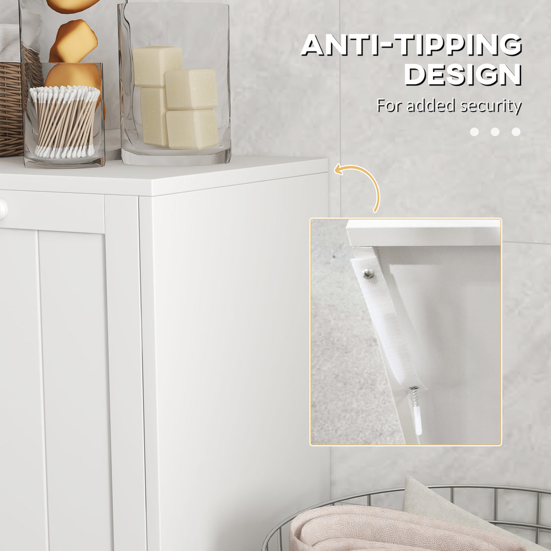 kleankin Tilt-Out Laundry Storage Cabinet, Modern Laundry Hamper with 2 Compartments for Bathroom Washroom, White