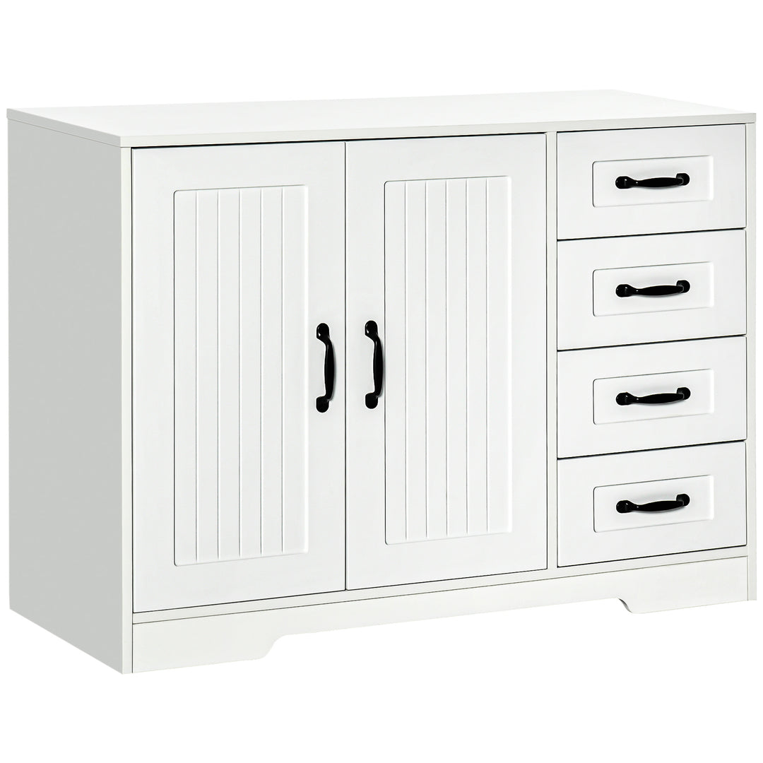 HOMCOM Modern Sideboard Buffet Cabinet with Drawers and Beadboard Door Cupboard Kitchen Storage Cabinet White
