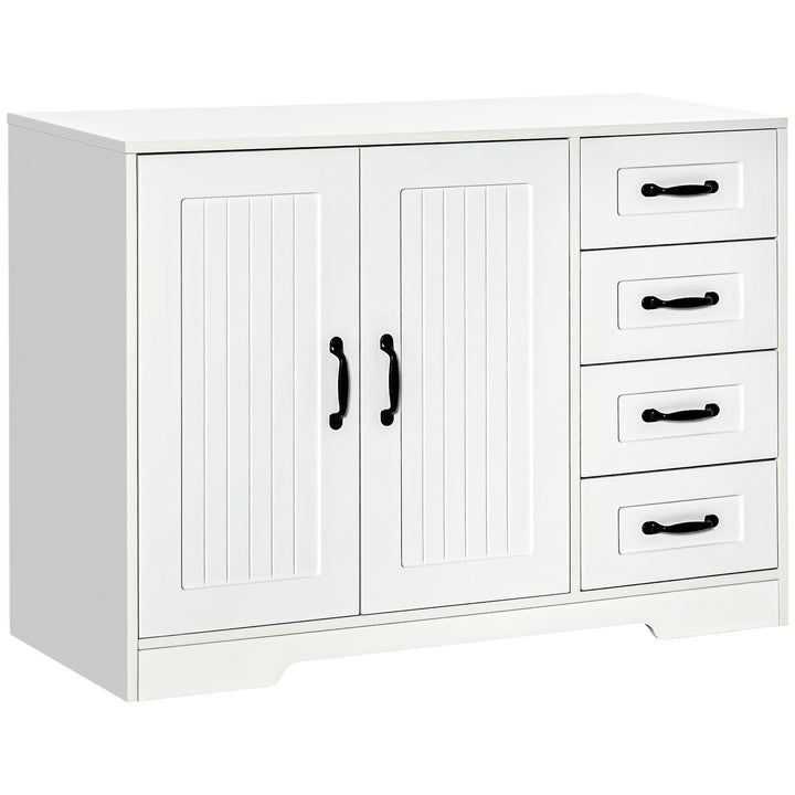 HOMCOM Modern Sideboard Buffet Cabinet with Drawers and Beadboard Door Cupboard Kitchen Storage Cabinet White