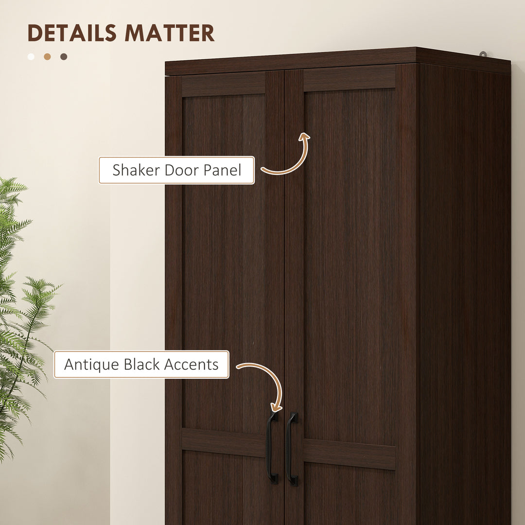 HOMCOM 63" Kitchen Storage Cabinet, 5-tier Pantry Cabinet with Doors and Adjustable Shelves for Dining Room, Distressed White