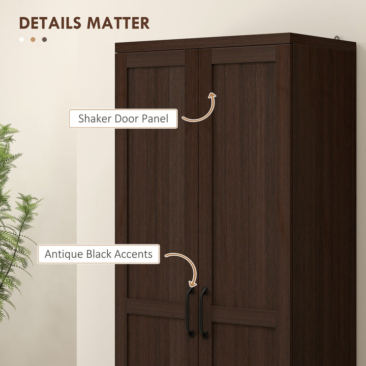 HOMCOM 63" Kitchen Storage Cabinet, 5-tier Pantry Cabinet with Doors and Adjustable Shelves for Dining Room, Distressed White