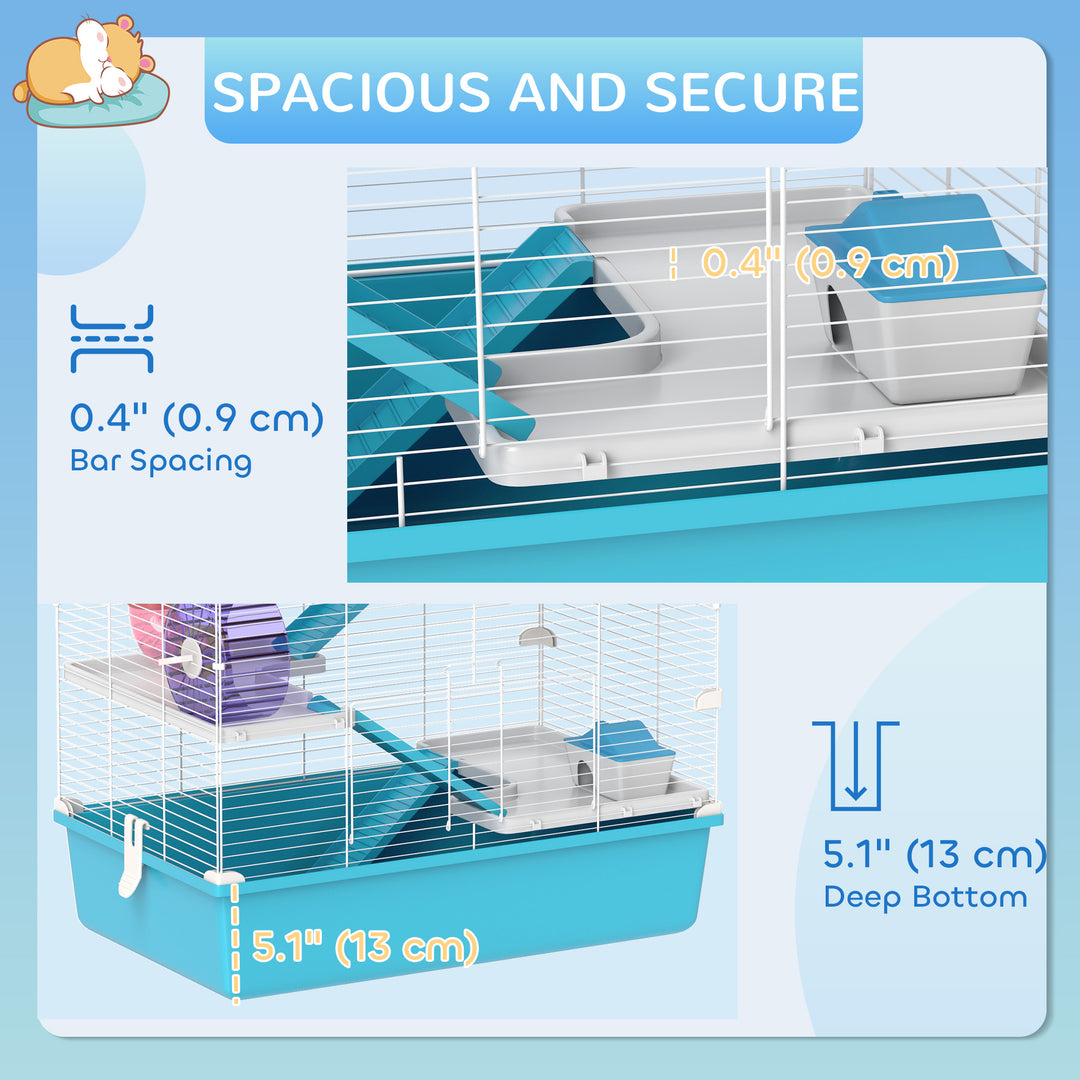 PawHut 6 Tier Hamster Cage w/ Tunnels and Tubes, Hut, Wheel, Food Dish, Water Bottle, Ramps, for Dwarf & Gerbil, Light Blue