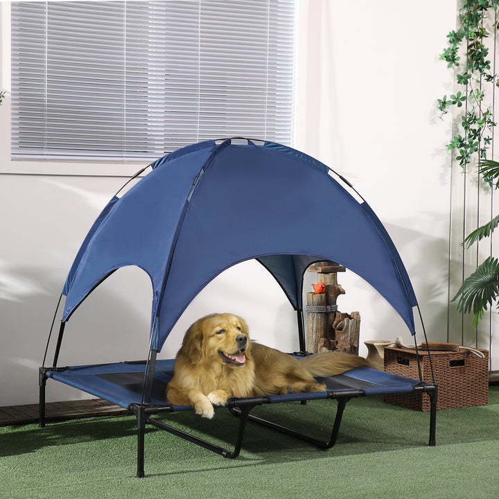PawHut Elevated Dog Bed with Canopy, Portable Raised Dog Cot for XL Sized Dogs, Indoor & Outdoor, 48" x 36" x 43", Coffee