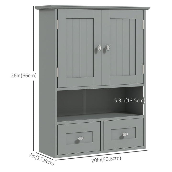 kleankin Bathroom Wall Cabinet, Medicine Cabinet, Over Toilet Storage Cabinet with Shelf and Drawers for Hallway, Living Room, White