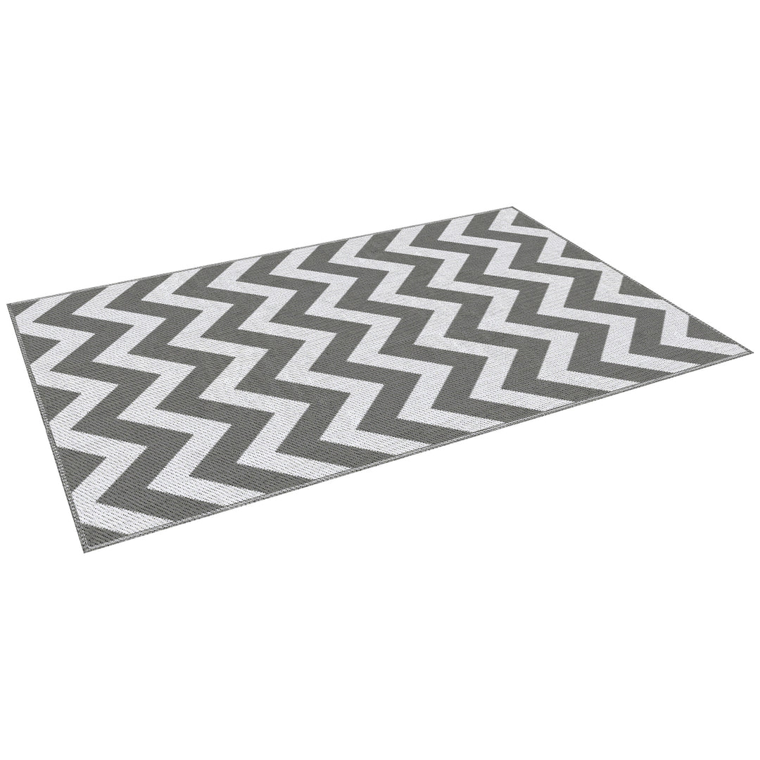 Outsunny Reversible Outdoor RV Rug, Patio Floor Mat, 4' x 6' Plastic Straw Rug for Backyard, Deck, Beach, Camping, Grey & White