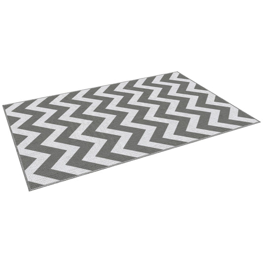 Outsunny Reversible Outdoor RV Rug, Patio Floor Mat, 4' x 6' Plastic Straw Rug for Backyard, Deck, Beach, Camping, Grey & White