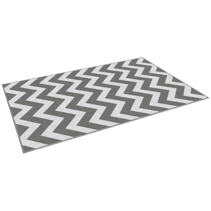Outsunny Reversible Outdoor RV Rug, Patio Floor Mat, 4' x 6' Plastic Straw Rug for Backyard, Deck, Beach, Camping, Grey & White