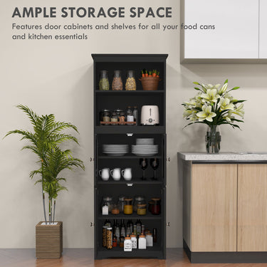 HOMCOM 63" Small Buffet with Hutch, 4-Door Kitchen Pantry Storage Cabinet with Adjustable Shelf for Dining Room, Black