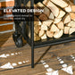 Outsunny 15" Outdoor Firewood Rack with Wheels and Tools, Heavy Duty Wood Storage Stacker, Indoor Outdoor Log Rack, Black