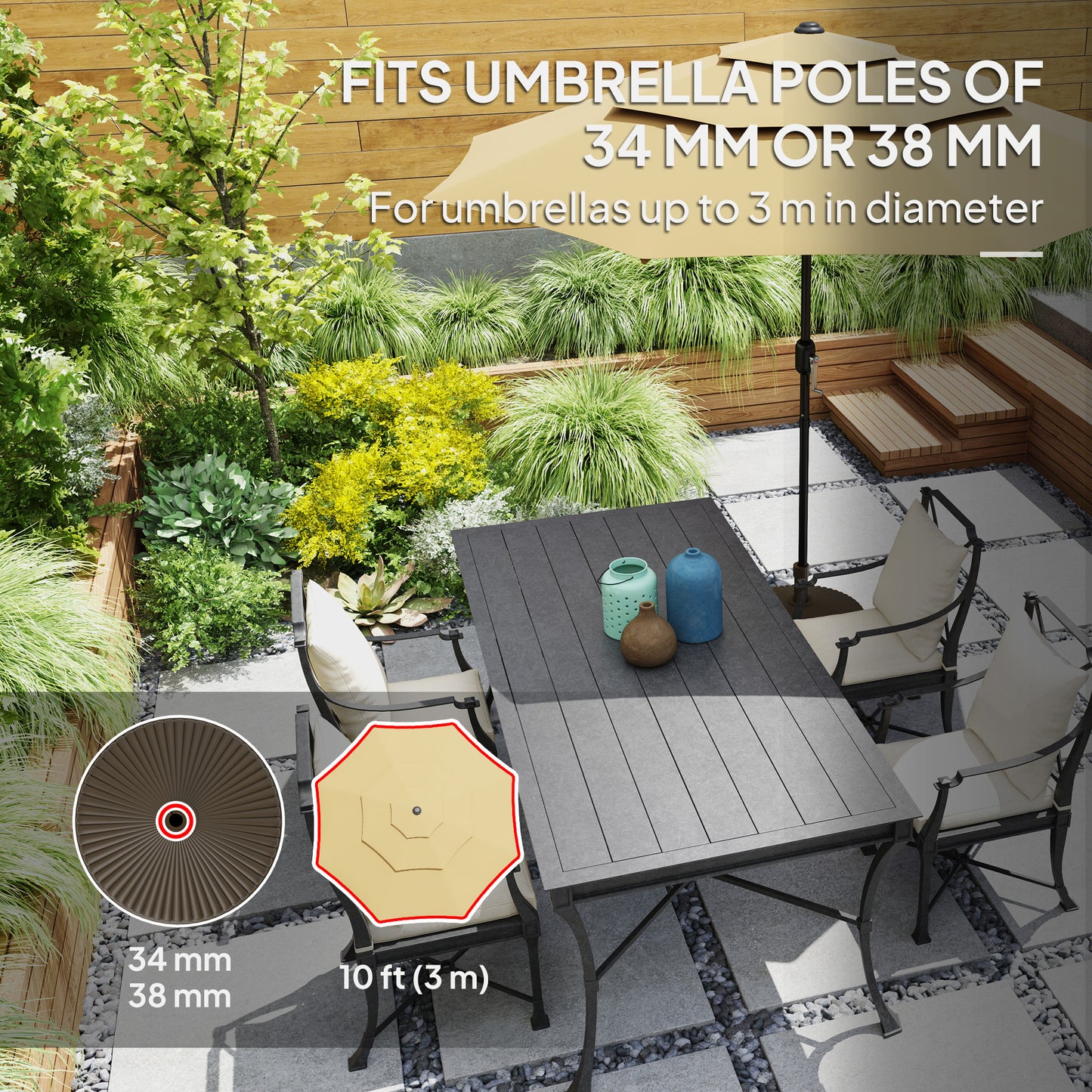 Outsunny Round Patio Umbrella Base Parasol Holder Outdoor Umbrella Stand, Filled Up to 62lbs with Stand or 51lbs with Water for Garden, Poolside, Brown