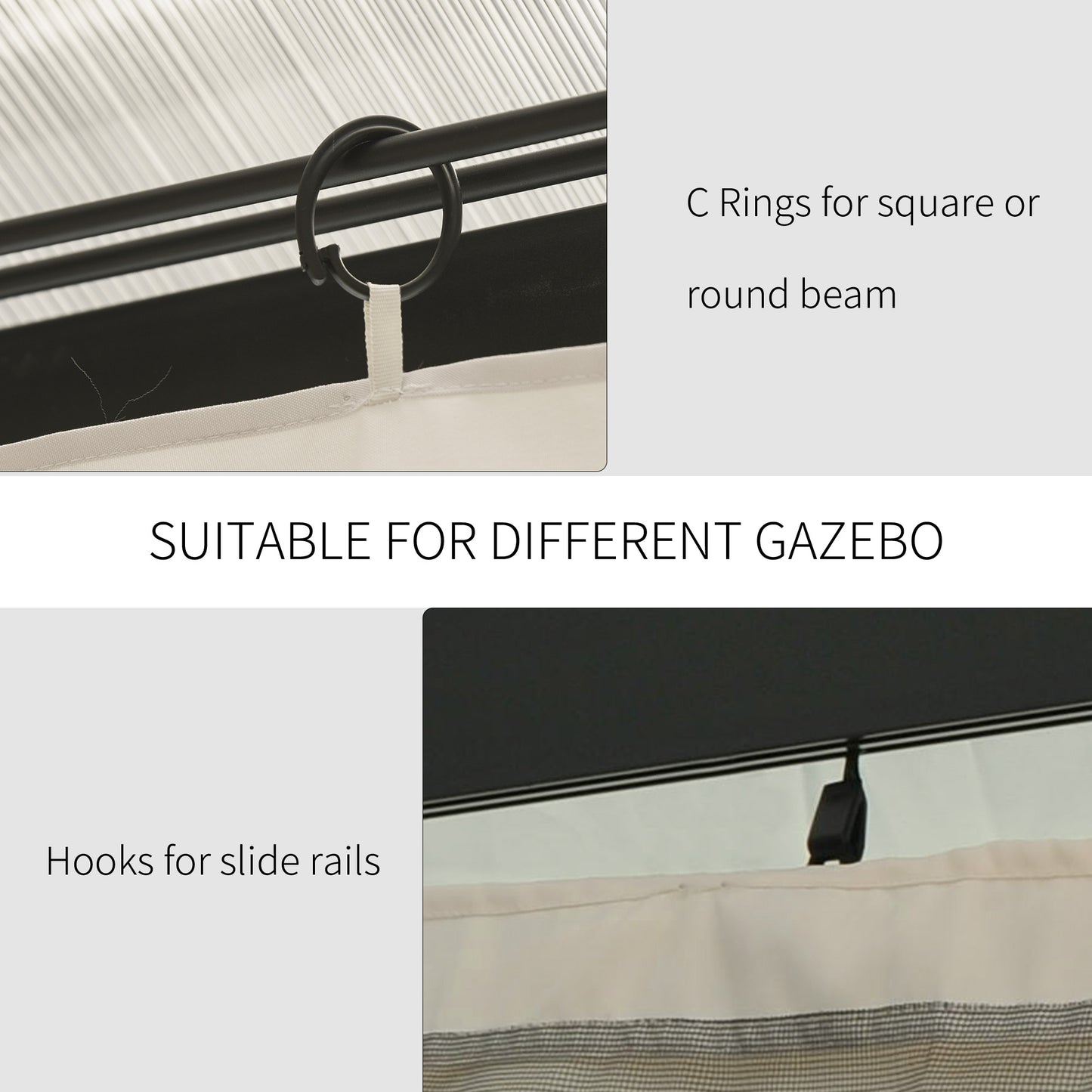 Outsunny 10' x 13' Universal Gazebo Sidewall Set with 4 Panels, Hooks/C-Rings Included for Pergolas & Cabanas, Beige