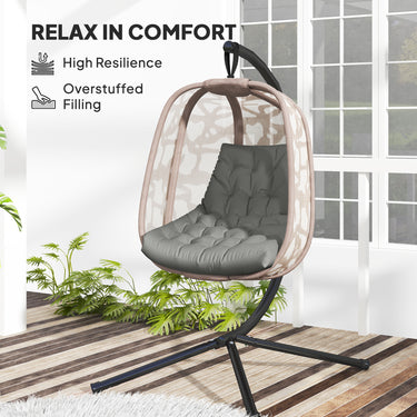 Outsunny Outdoor Swing Cushion, Tufted Patio Cushion Replacement for Garden Chair Egg Chair,  Indoor Outdoor Seat Cushion, Grey