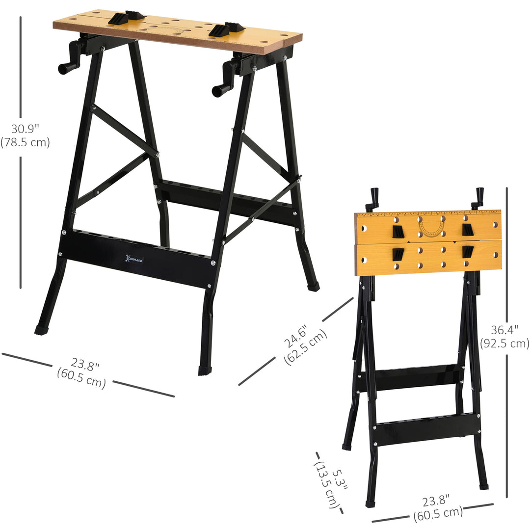 DURHAND Foldable Work Bench w/ 4 Adjustable Clamps, Carpenter Saw Table, MDF Surface, Steel Frame, Portable Work Bench 100kg/220lbs Capacity
