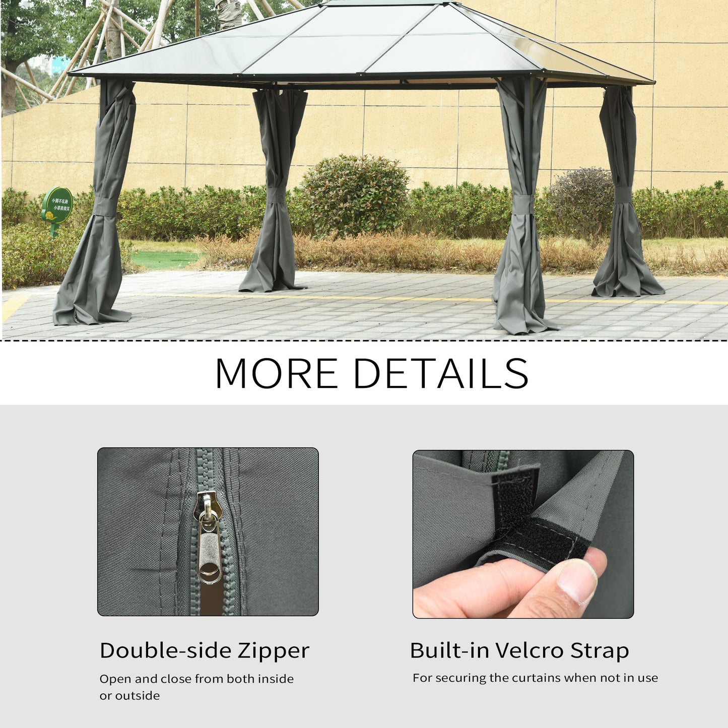 Outsunny 10' x 13' Universal Gazebo Sidewall Set with 4 Panels, Hooks/C-Rings Included for Pergolas & Cabanas, Beige