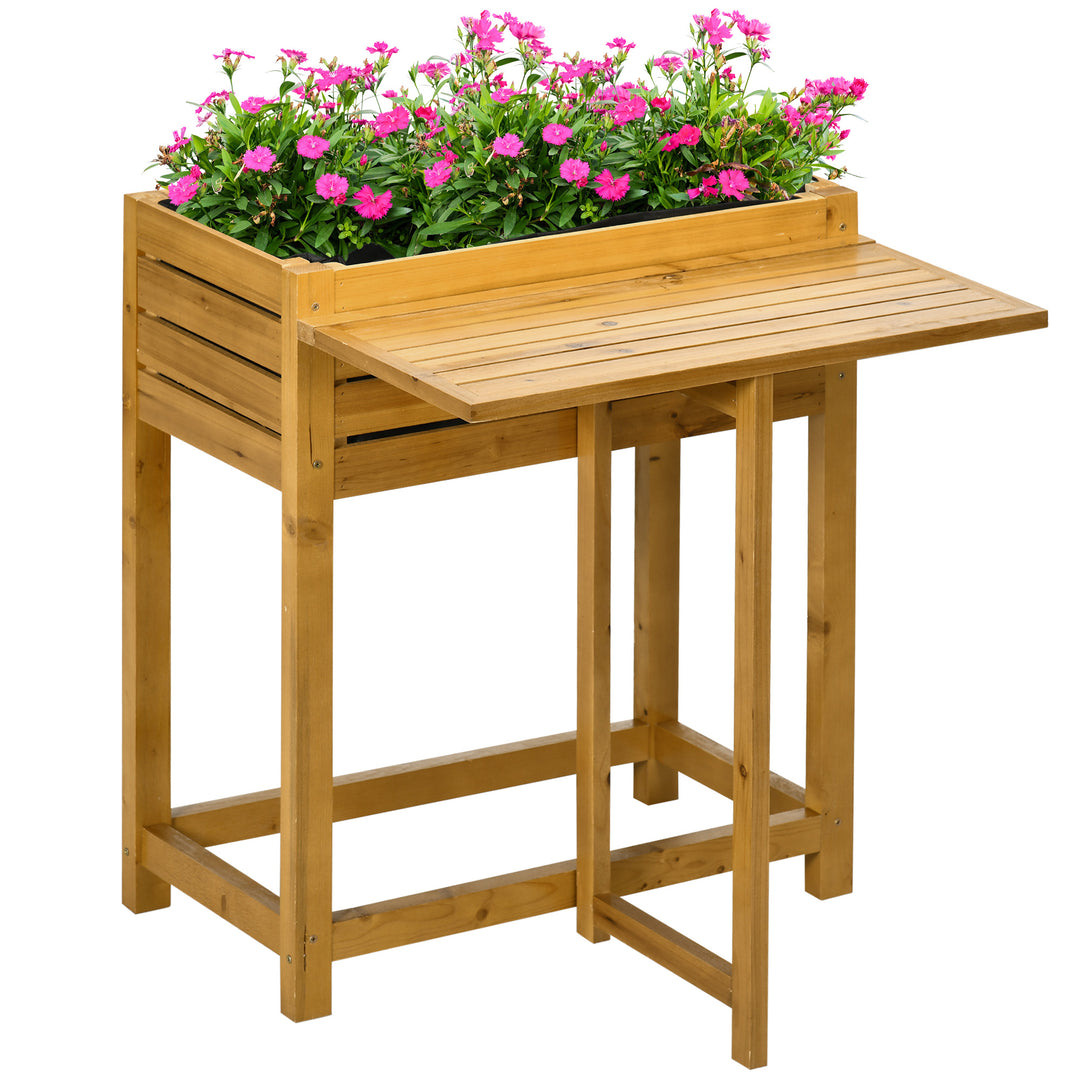Outsunny Raised Garden Bed with Folding Side Table, Elevated Wood Planter Box for Flowers and Vegetables, Use for Patio, Balcony