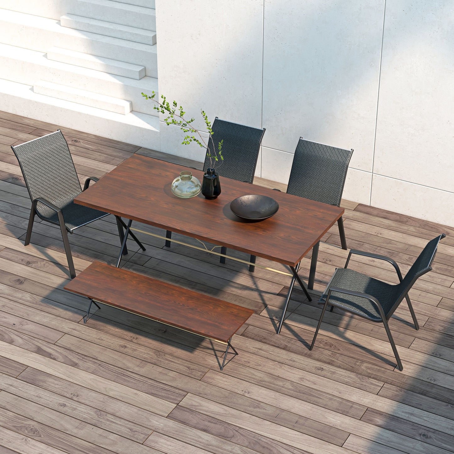 Outsunny Four-Piece Stacking Rattan Outdoor Dining Chairs Set - Grey