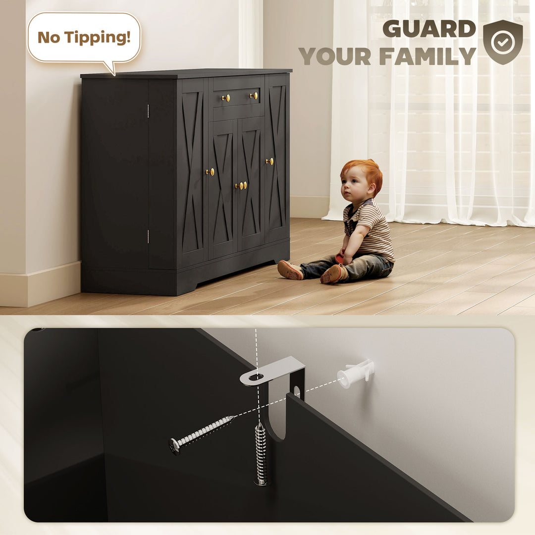 HOMCOM Sideboard Buffet Cabinet, Farmhouse Coffee Bar Cabinet with Door Shelves, Adjustable Shelves, Drawer, Barn Doors, Black