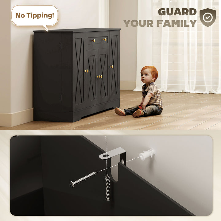 HOMCOM Sideboard Buffet Cabinet, Farmhouse Coffee Bar Cabinet with Door Shelves, Adjustable Shelves, Drawer, Barn Doors, Black