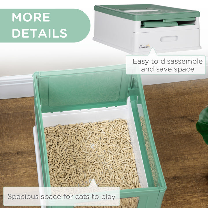 PawHut Top Entry Enclosed Kitty Litter Box with Scoop, Tray, Front Entry, Large Space, Foldable, Portable, Grey