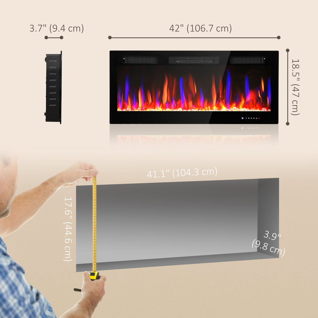 HOMCOM 42" Thin Electric Fireplace, Freestanding, Wall Mounted Fireplace Heater with Eco Mode, Auto Switch, Remote, 1500W