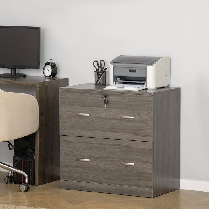 Vinsetto 2 Drawer File Cabinet with Lock, Office Filing Cabinet, Hanging Bar for Letter Size, Home Office, Grey