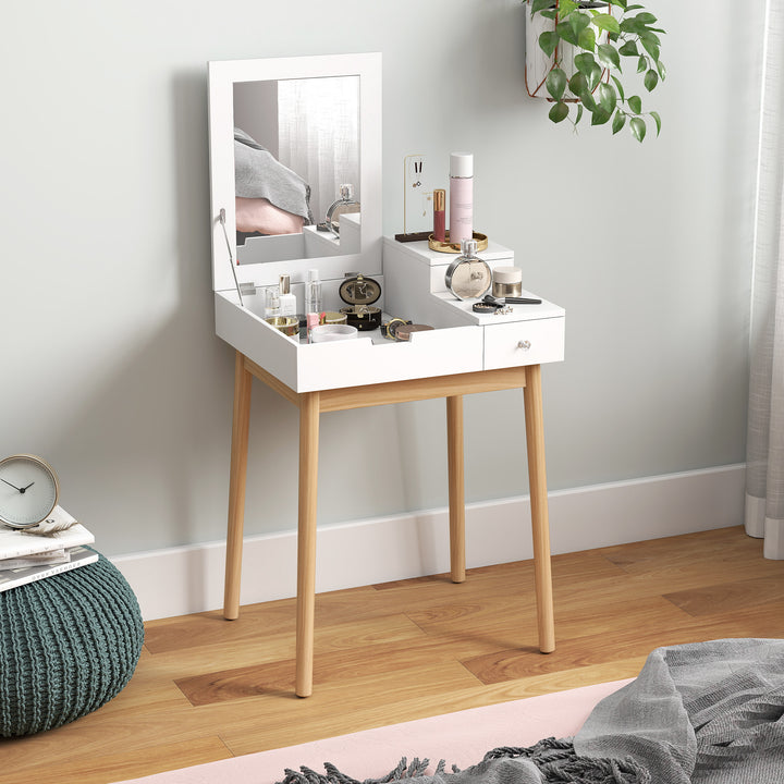 HOMCOM Makeup Vanity Table with Flip-up Mirror, Modern Dressing Table with 2 Drawers for Bedroom, White