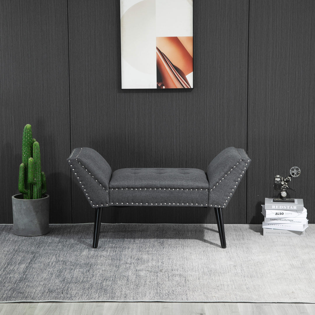 HOMCOM Modern Upholstered Bench, End of Bed Bench for Bedroom, Hallway Bench with Arms and Nailhead Trim