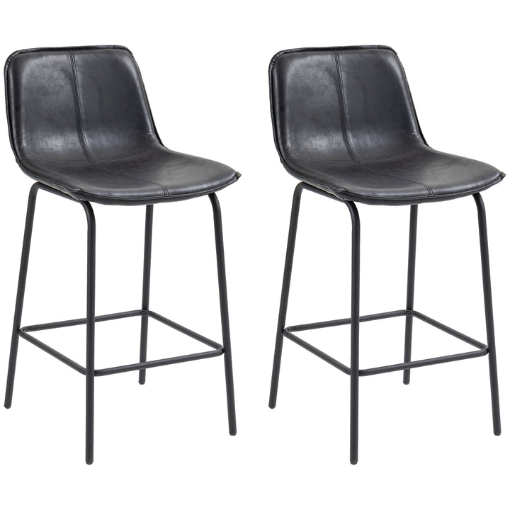 HOMCOM Bar Stools Set of 2, Upholstered Counter Height Bar Chairs, 26" (66 cm) Kitchen Stools with Steel Legs for Dining Area, Kitchen Aisle, Coffee