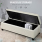 HOMCOM Rectangular Entry Bench, Tufted Upholstered Linen Fabric Wood Feet Storage Ottoman Bench, Beige