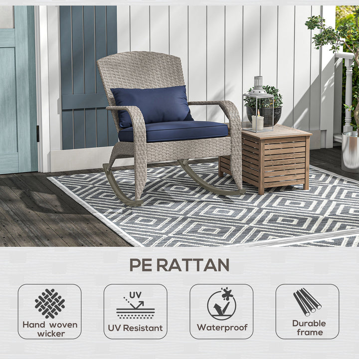 Outsunny Adirondack Chair, Outdoor Wicker Rocking Chair with High Back, Seat Cushion and Pillow for Porch, Balcony, Cream White