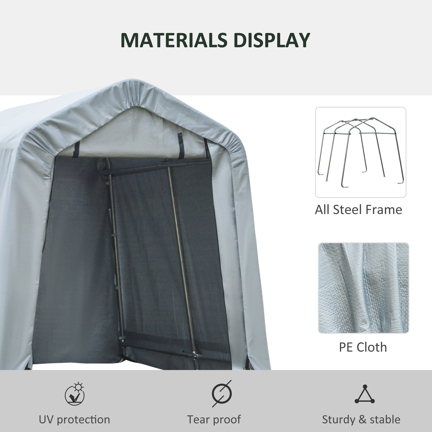 Outsunny 8' x 6' Carport with Sidewalls and Roll-up Door, Outdoor Storage Shelter for Motorcycle and Car, Grey