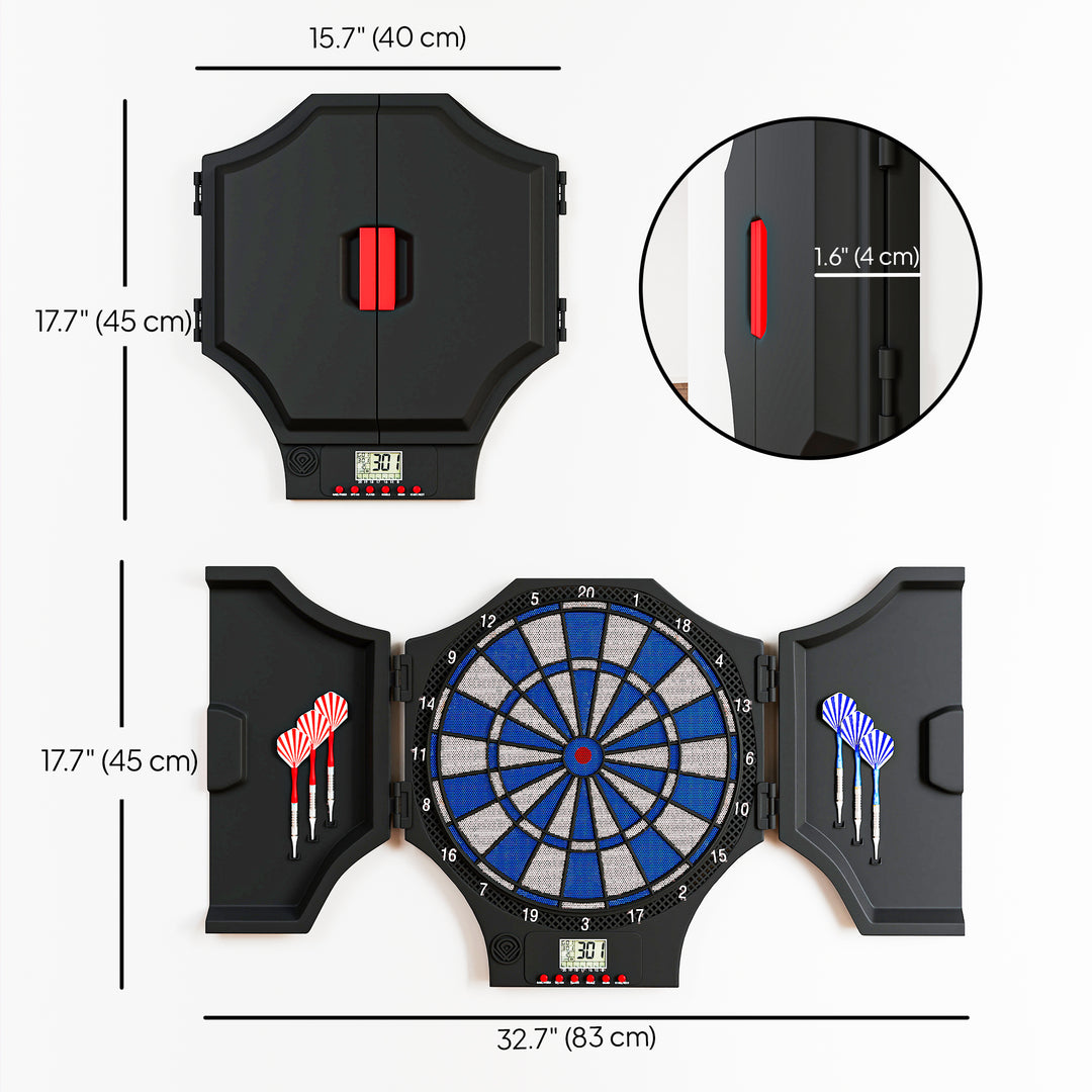 Soozier Electronic Dartboard Set with 31 Games and 285 Programs for 8 Players, Soft Tip Dart Board Set with Cabinet, 6 Darts and 6 Spare Tips, LCD Display