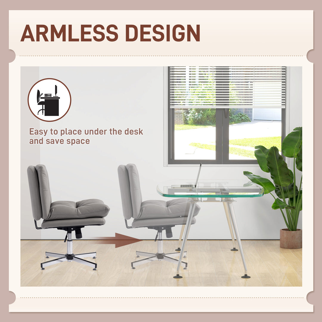 HOMCOM Armless Office Chair, Criss Cross Chair with Adjustable Height & Tilt Function for Home Office, Study, Light Grey