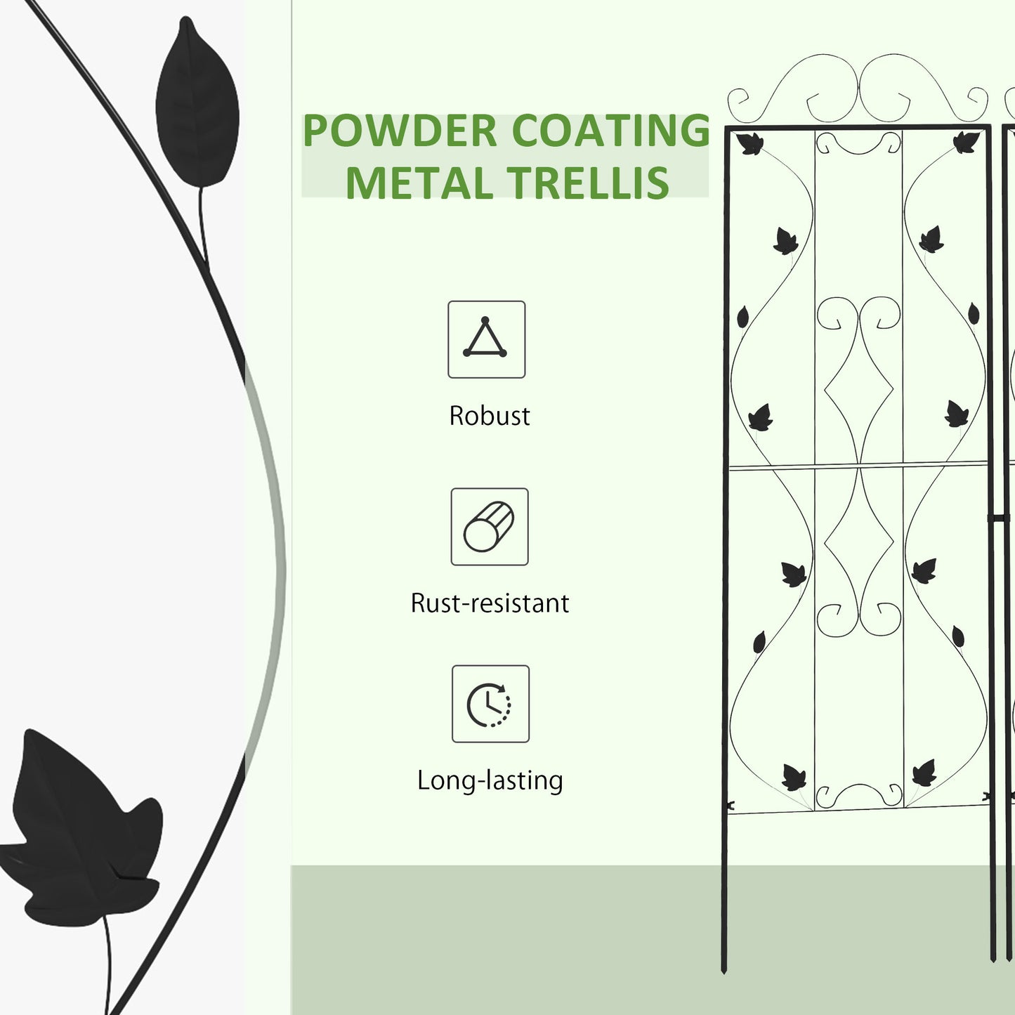 Outsunny Metal Trellis Set of 2, Garden Trellis for Climbing Plant Support Frames, Leaf Design