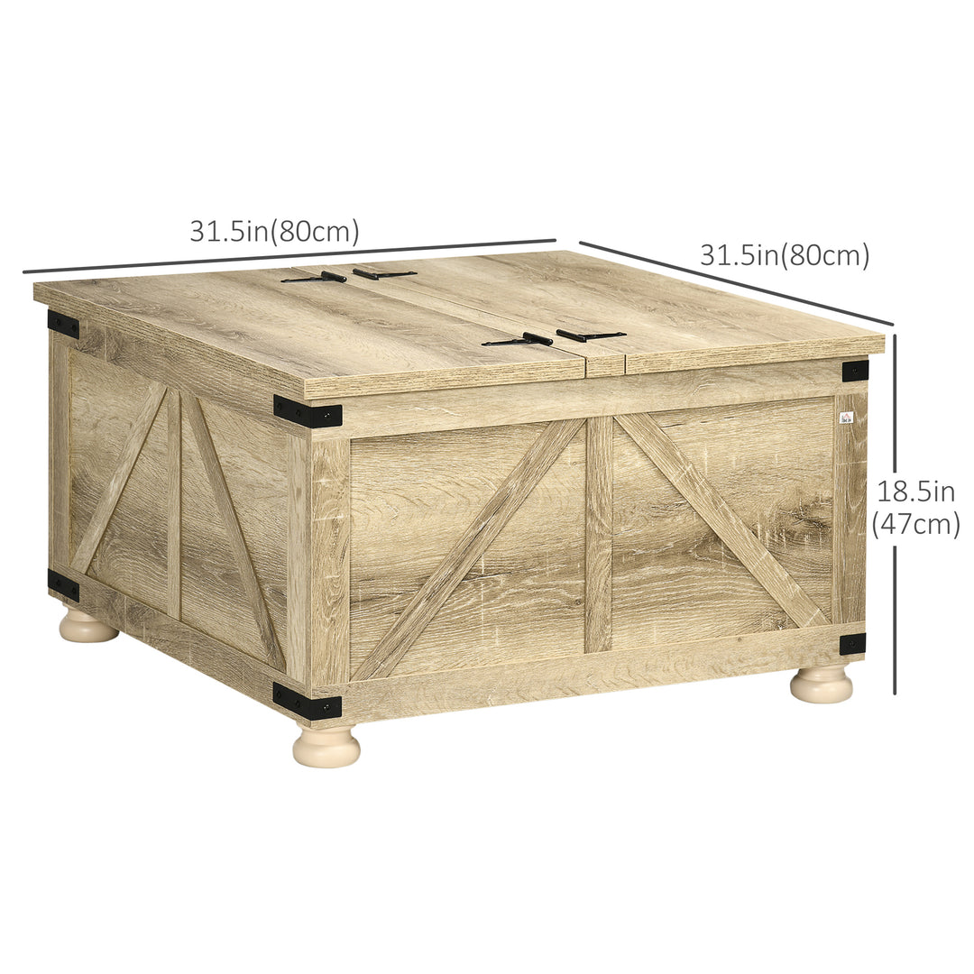 HOMCOM Farmhouse Coffee Table, Square Center Table with Flip-top Lids, Hidden Storage Compartment and Wooden Legs, Oak