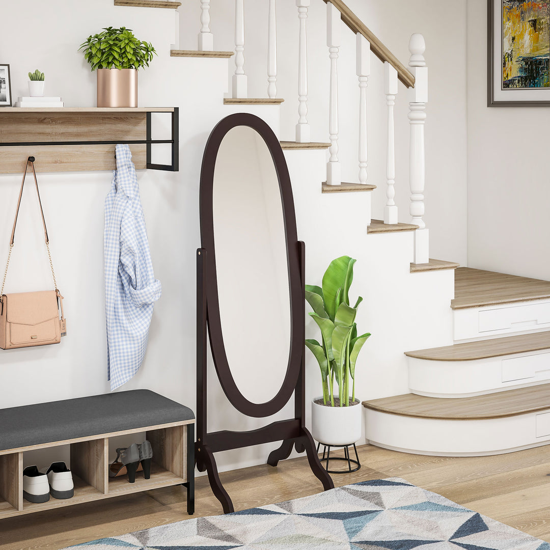 HOMCOM Floor Standing Mirror Full Length Mirror with Adjustable Angle Oval Frame for Dressing Room Bedroom Living Room White