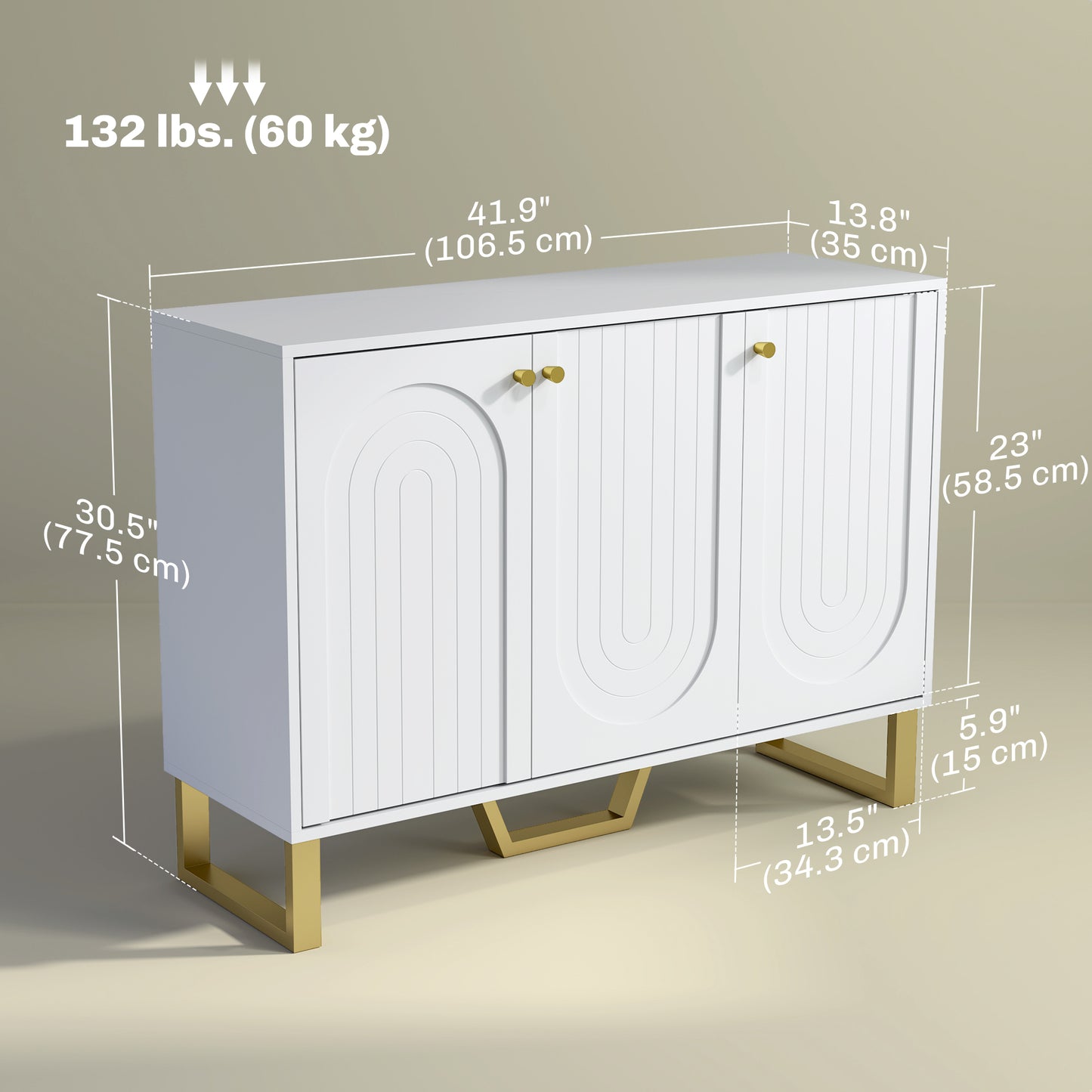HOMCOM Sideboard Buffet Cabinet with 4 Doors, Modern Storage Cabinet with Adjustable Shelves & Center Leg, White