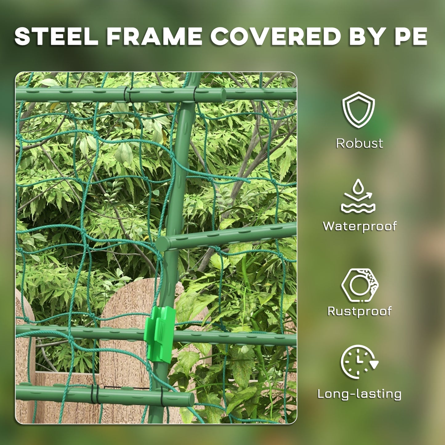 Outsunny Arched Garden Trellis w/ Climbing Net Metal Cucumber Plant Trellis A-Frame for Climbing Plants 57" x 66" x 81"