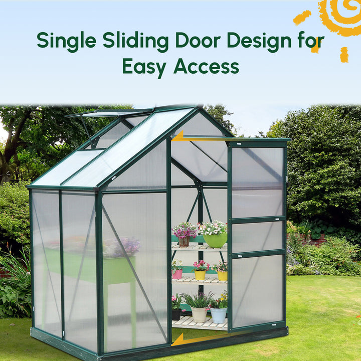 Outsunny 6.2' x 4.3' x 6.6' Clear Polycarbonate Greenhouse Large Walk-In Green House Garden Plants Grow Galvanized Base Aluminium Frame w/ Slide Door