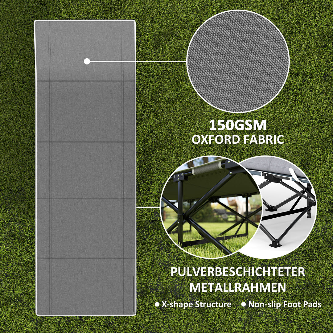 Outsunny 25.6" Wide Folding Bed, Camping Cot for Adults with Mattress, Carry Bag, Storage Pocket, Max Load 330 LBS, Light Grey