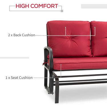 Outsunny 2-Person Outdoor Glider Chair, Patio Double Rocking Loveseat with Steel Frame and Cushions for Backyard, Garden and Porch, Red