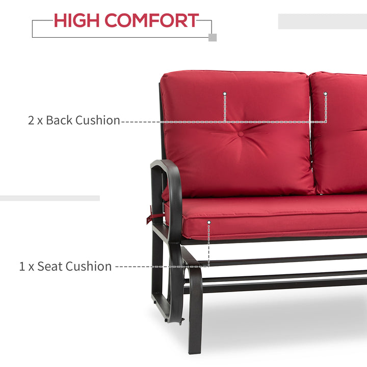 Outsunny 2-Person Outdoor Glider Chair, Patio Double Rocking Loveseat with Steel Frame and Cushions for Backyard, Garden and Porch, Red
