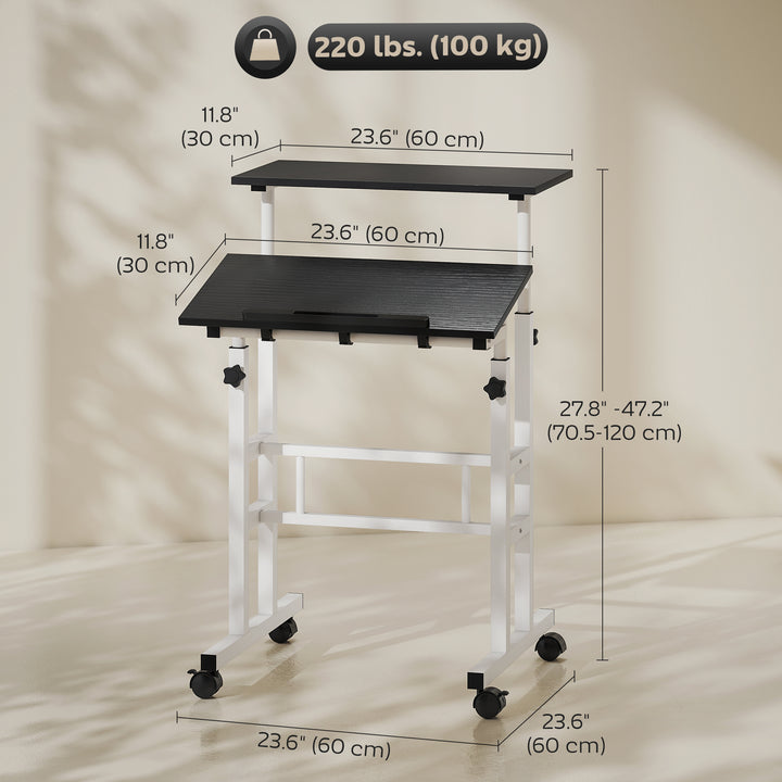 HOMCOM Stand Up Desk, Height & Angle Adjustable Computer Desk with Wheels for Standing or Sitting, Laptop Table, Natural