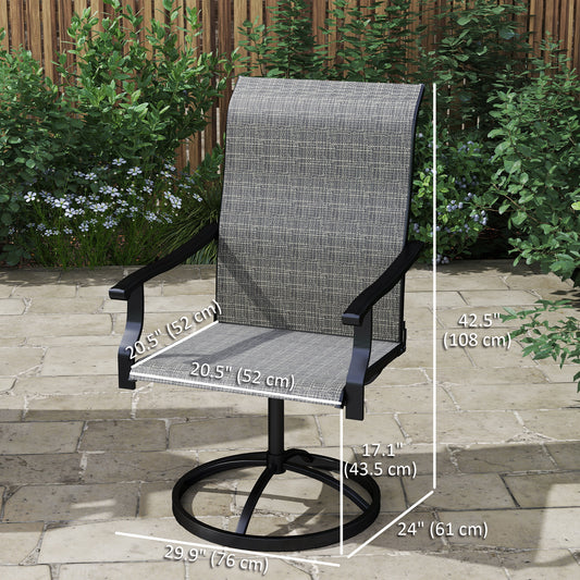 Outsunny Outdoor Swivel Dining Chairs Set of 2, High Back Swivel Chairs with All Weather Mesh for Deck, Backyard, Poolside, Grey